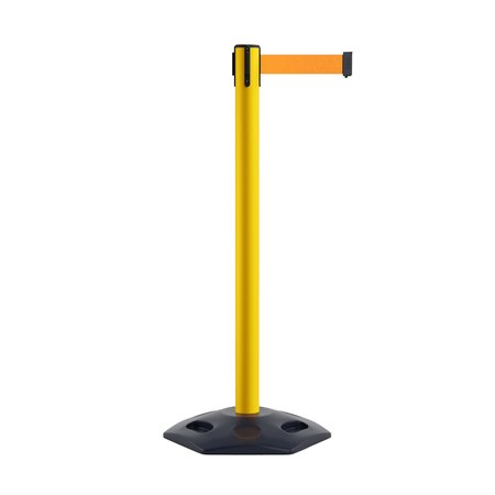 MONTOUR LINE Stanchion Belt Barrier Rubber Base Yellow Post 9ft.Fl.Org Belt MSR630-YW-FOR-90